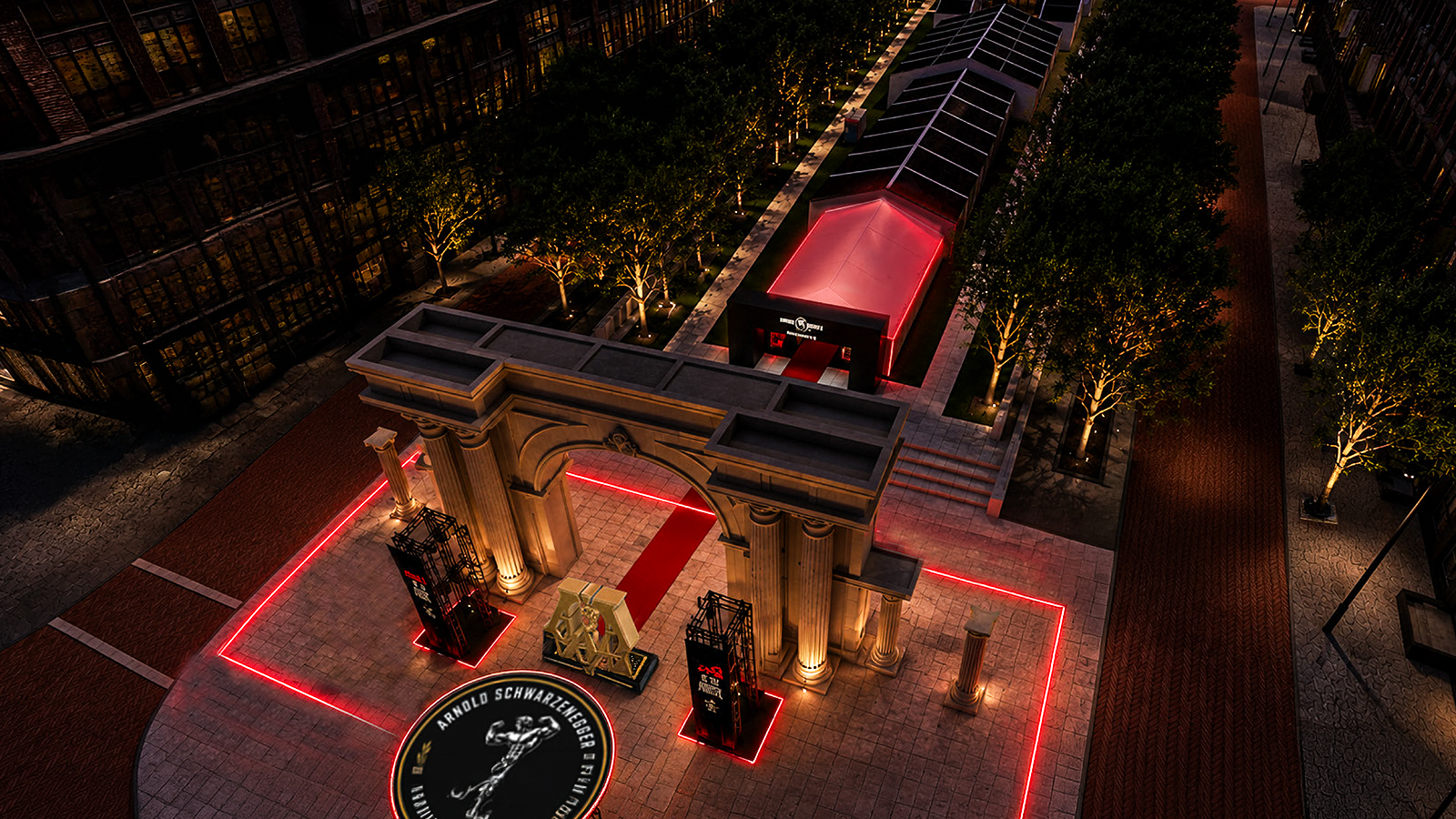 Aerial night render of the Arnold at the Arch site