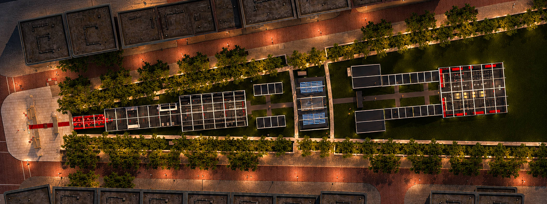 Aerial view of the Arnold at the Arch activation down the McFerson Commons corridor