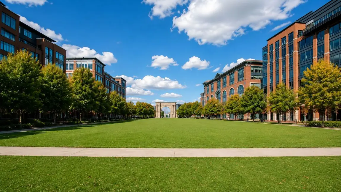 McFerson Commons looking down the green toward the Union Station Arch