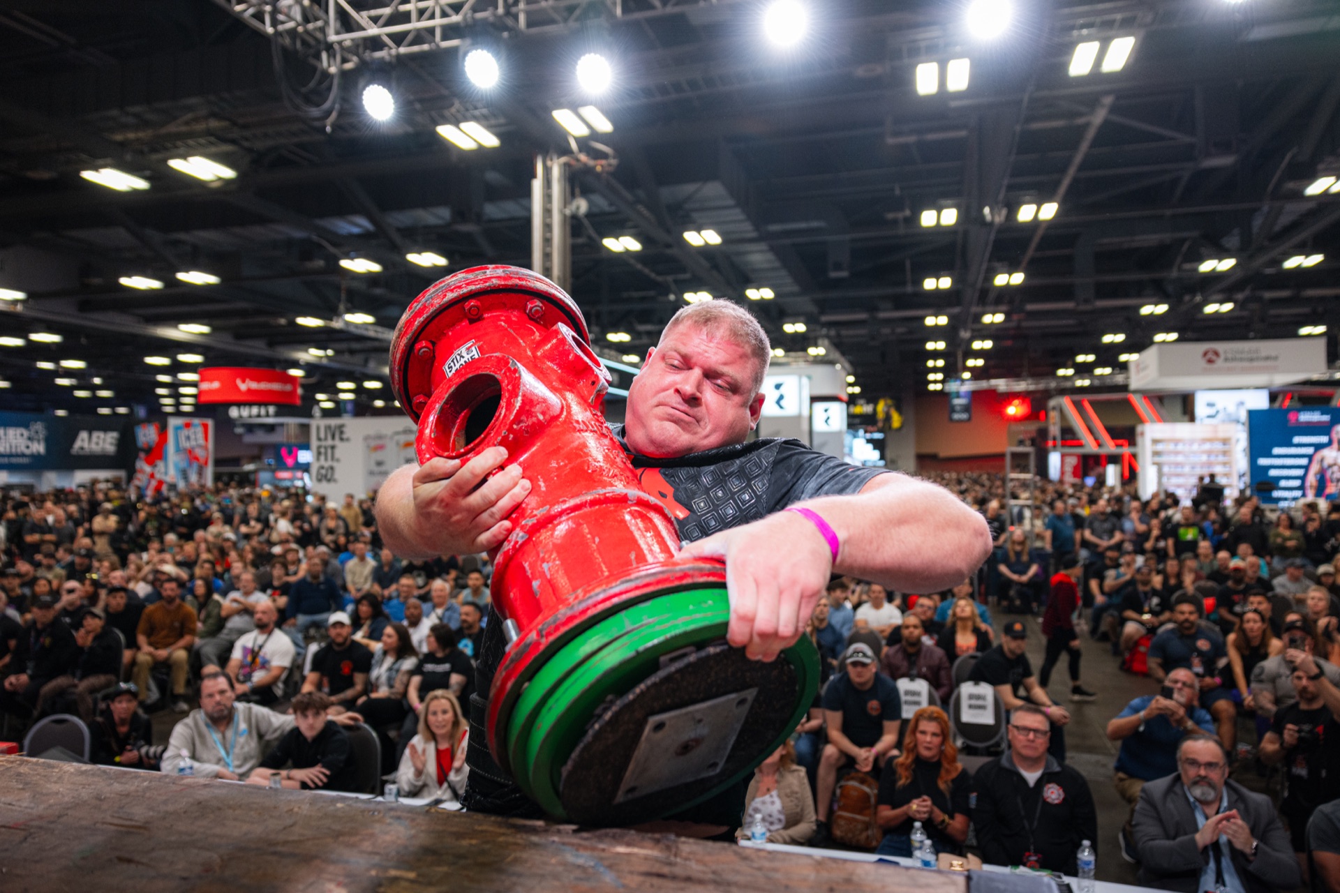 Live strength demonstration on the expo floor